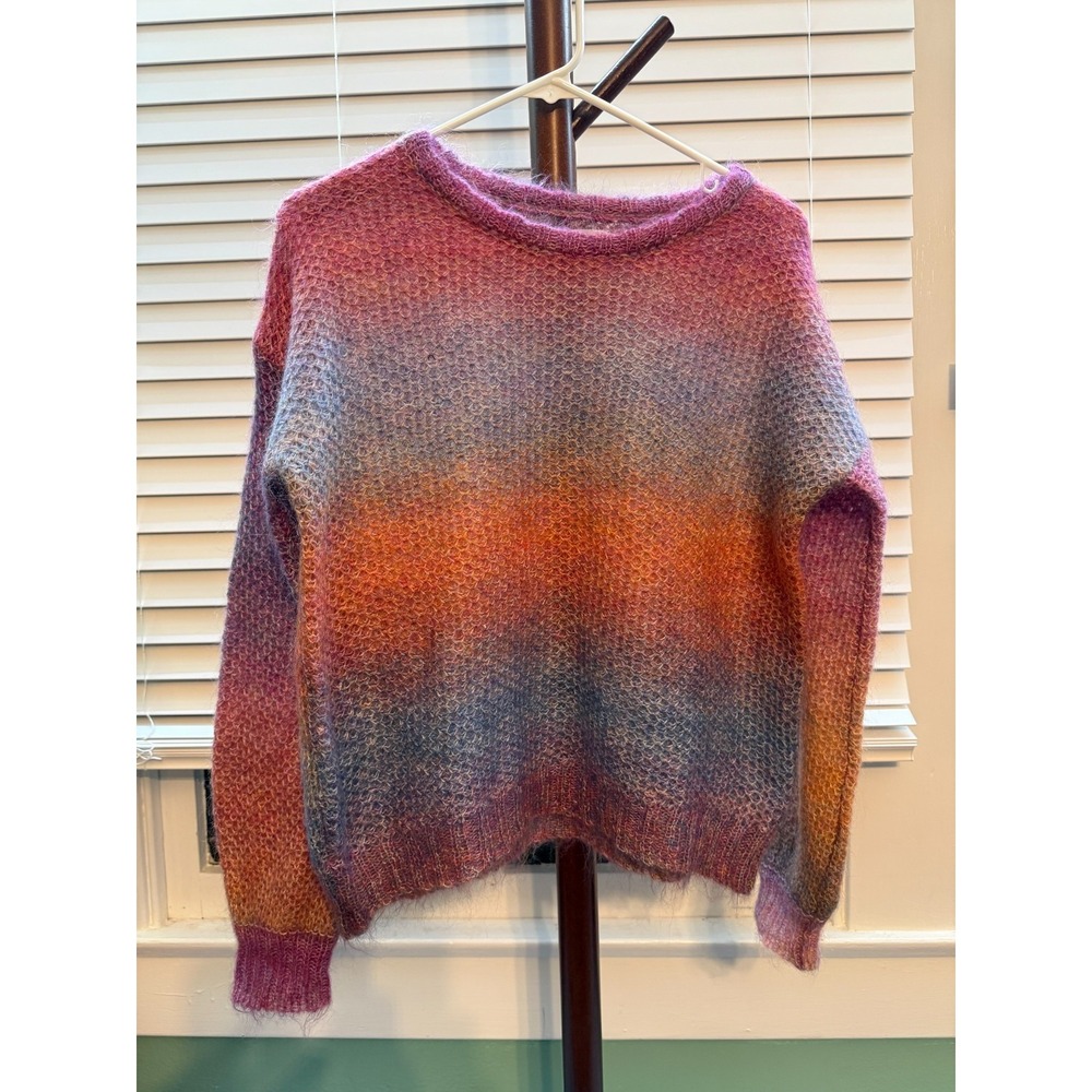 One Grey Day Rainbow Striped Pink Blue Orange Sweater Wool Blend Small | So Soft